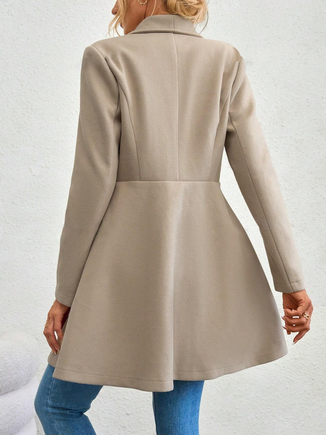 Collared Neck Button Up Long Sleeve Coat