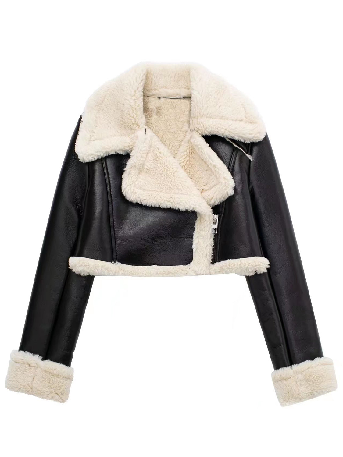 Collared Neck Long Sleeve Plush Cropped Jacket